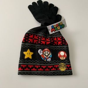 Super Mario Hat And Gloves 2 Piece Set Beanie